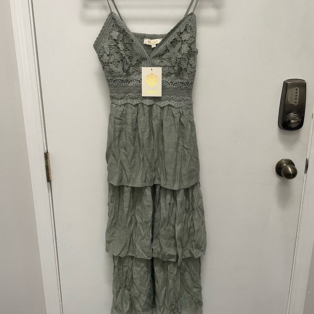 Rebellion Green Lace Flowy Maxi Dress